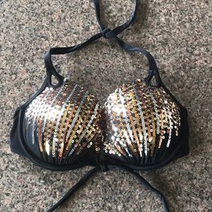 Victoria’s Secret Sequin Bikini  Black Gold silver